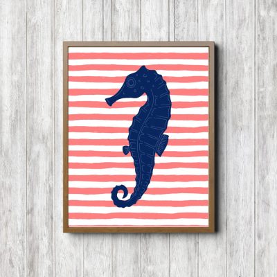 Blue Seahorse Coral Stripes Printable