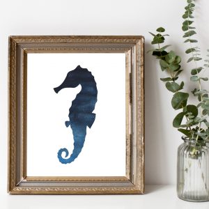 Dark Blue Watercolor Seahorse Printable