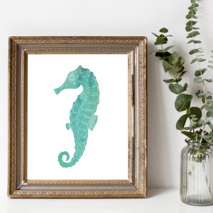 Sea Green Watercolor Seahorse Printable