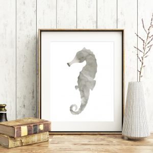 Gray Watercolor Seahorse Printable