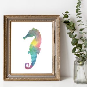 Rainbow Watercolor Seahorse Printable