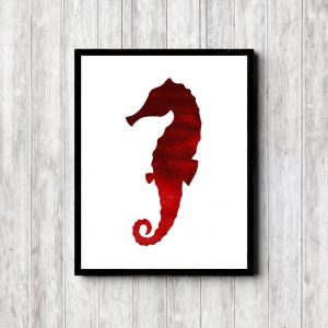 Red Watercolor Seahorse Printable