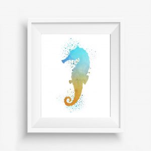 Yellow & Turquoise Watercolor Seahorse Printable
