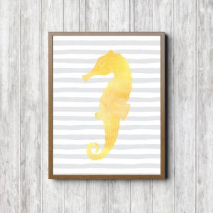 Yellow & Gray Nautical Seahorse Printable