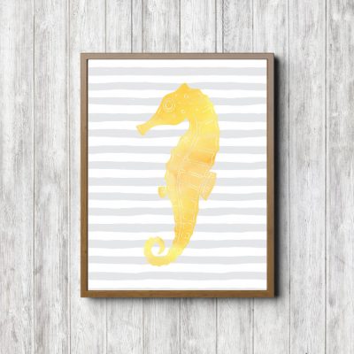 Yellow & Gray Nautical Seahorse Printable