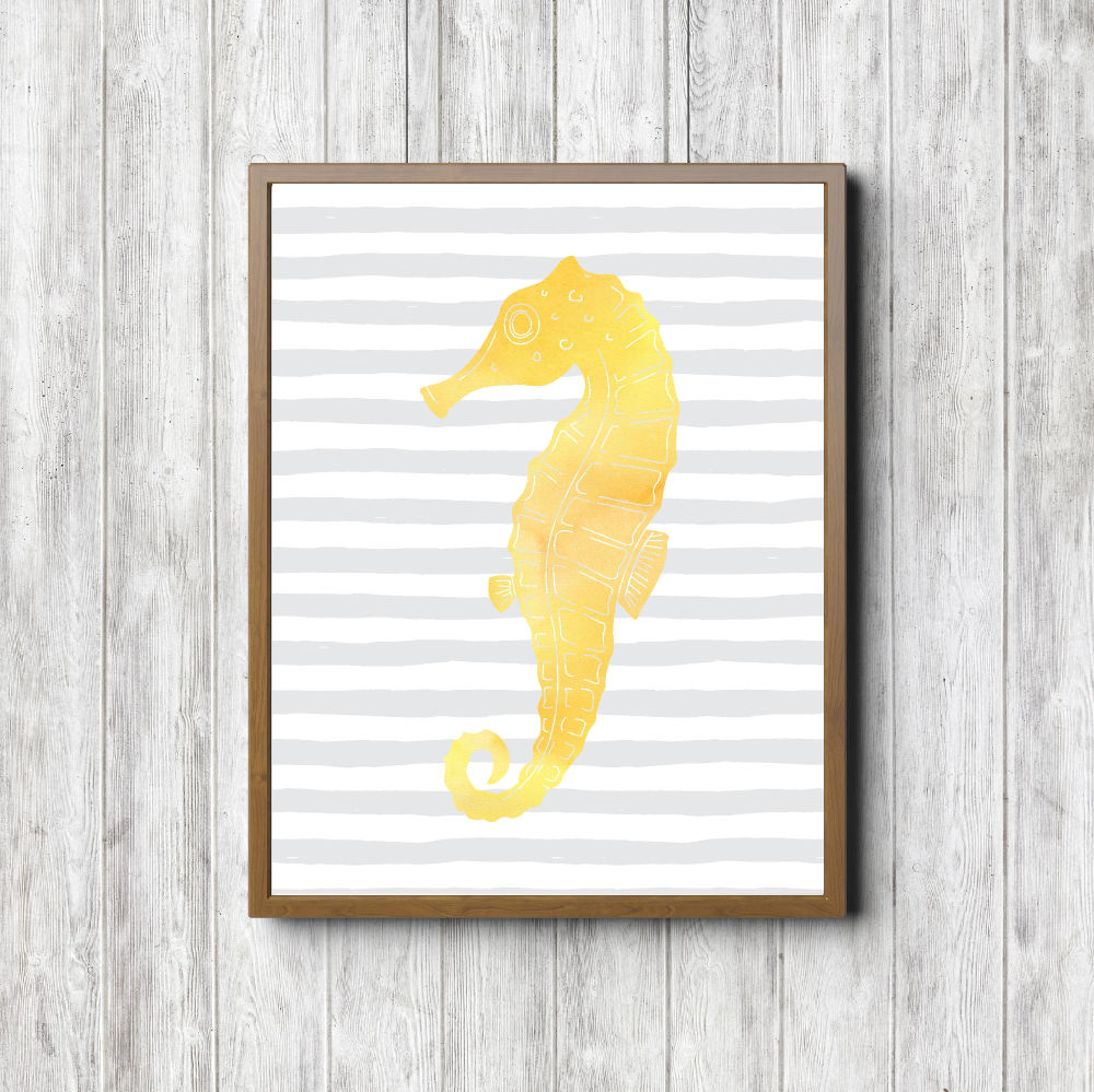 Yellow & Gray Nautical Seahorse Printable