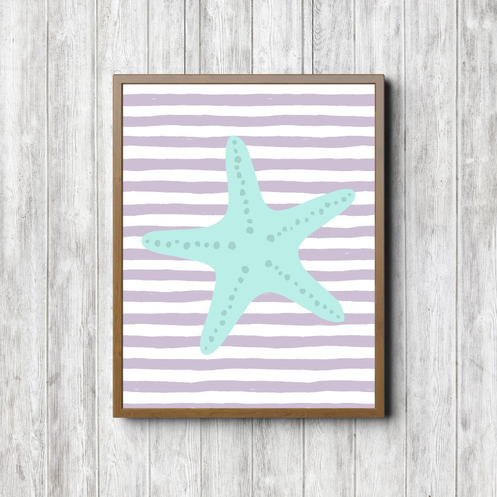 Mint Starfish Lavender Stripes Printable