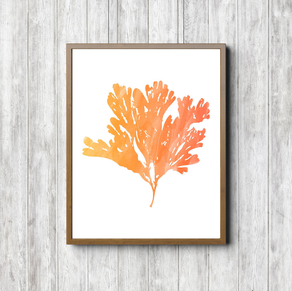 Orange Watercolor Ocean Plant Printable