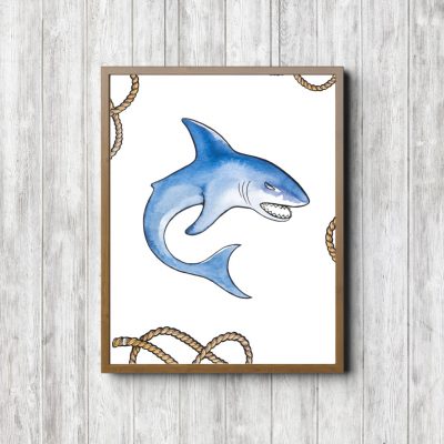 Watercolor Shark Nautical Printable