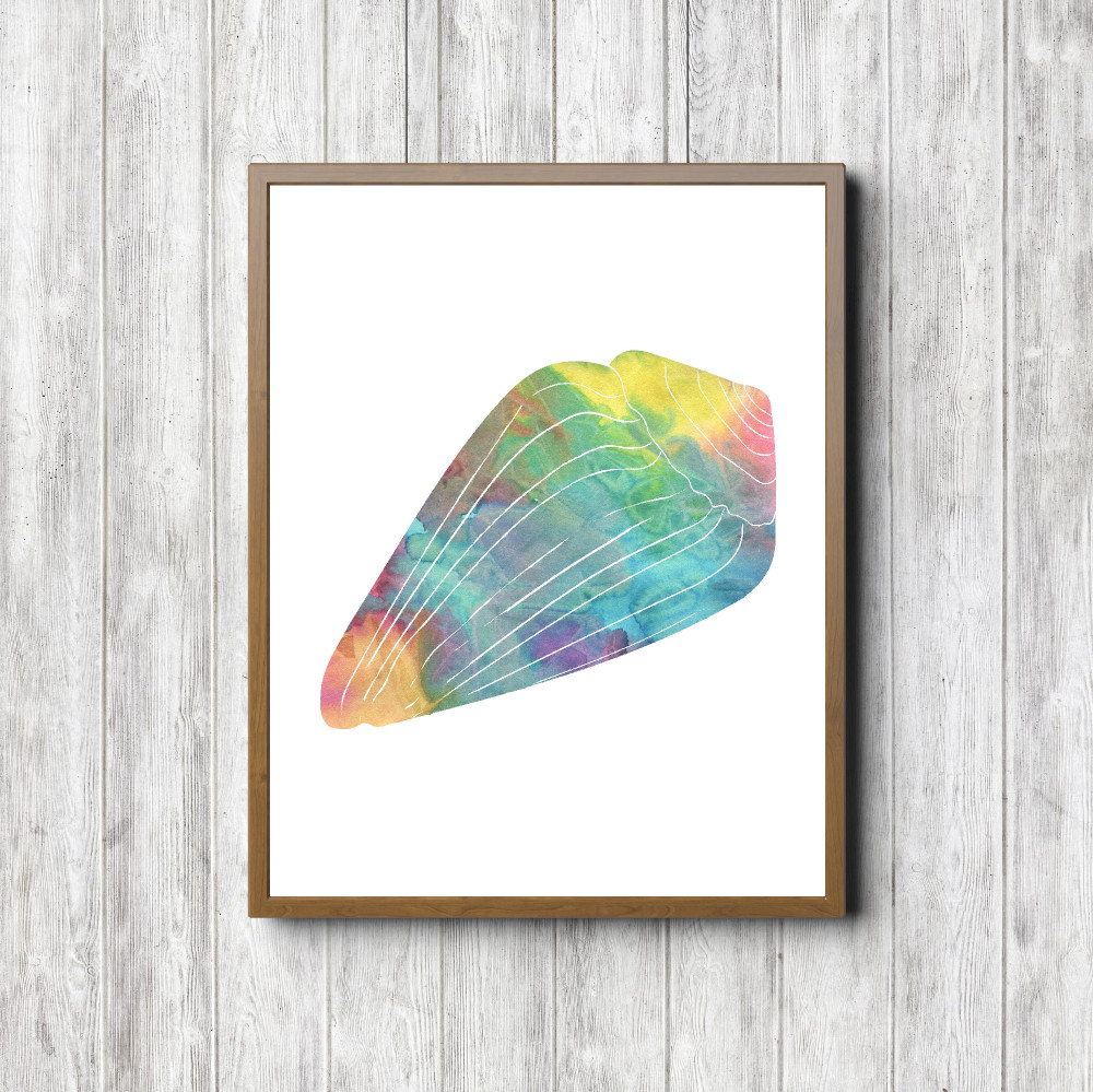 Printable Sea Shell Rainbow Watercolor