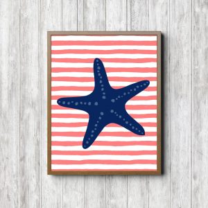 Blue Starfish Coral Stripes Printable