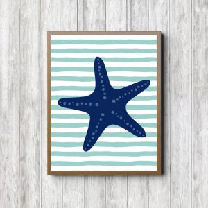 Navy Starfish Mint Stripes Printable