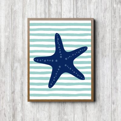 Navy Starfish Mint Stripes Printable