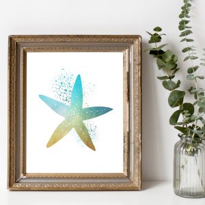 Yellow & Turquoise Watercolor Printable Starfish