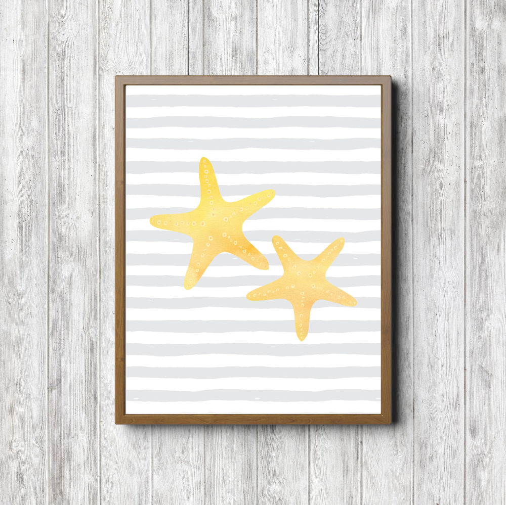 Yellow & Gray Nautical Starfish Printable