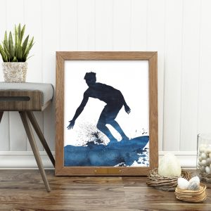 Blue Watercolor Surfer Printable