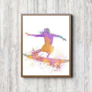 Female Surfer Watercolor Printable