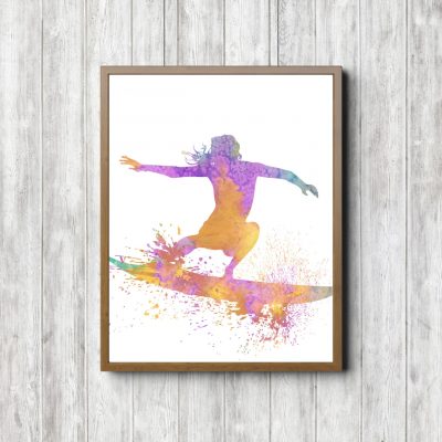 Female Surfer Watercolor Printable