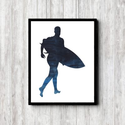 Male Surfer Silhouette Printable