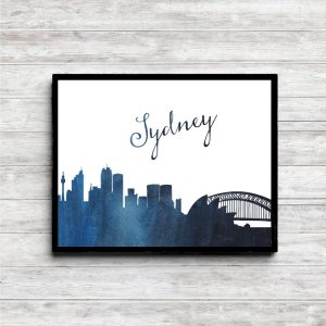 Blue Watercolor Sydney Skyline Printable