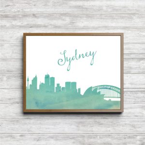 Mint Watercolor Sydney Skyline Printable