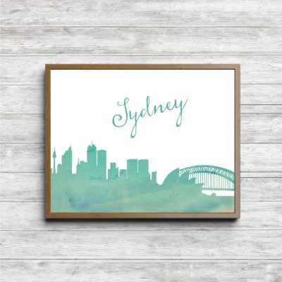 Mint Watercolor Sydney Skyline Printable