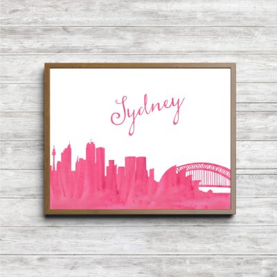 Pink Watercolor Sydney Skyline Printable