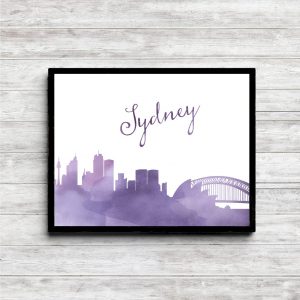 Purple Watercolor Sydney Skyline Printable
