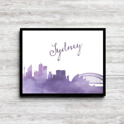Purple Watercolor Sydney Skyline Printable