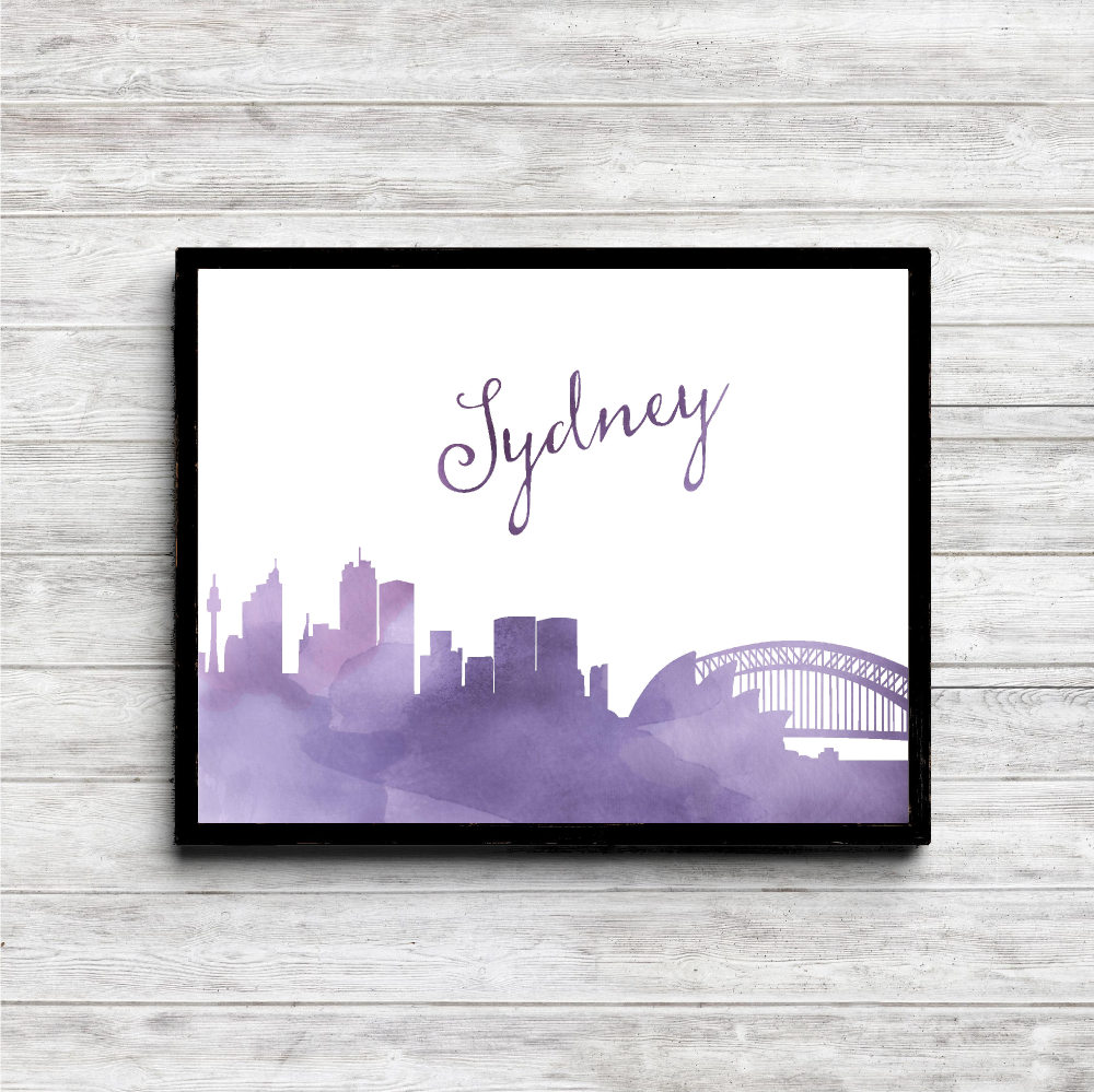 Purple Watercolor Sydney Skyline Printable