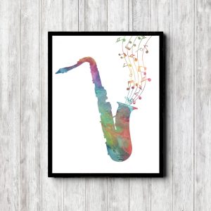 Rainbow Watercolor Tenor Sax Printable