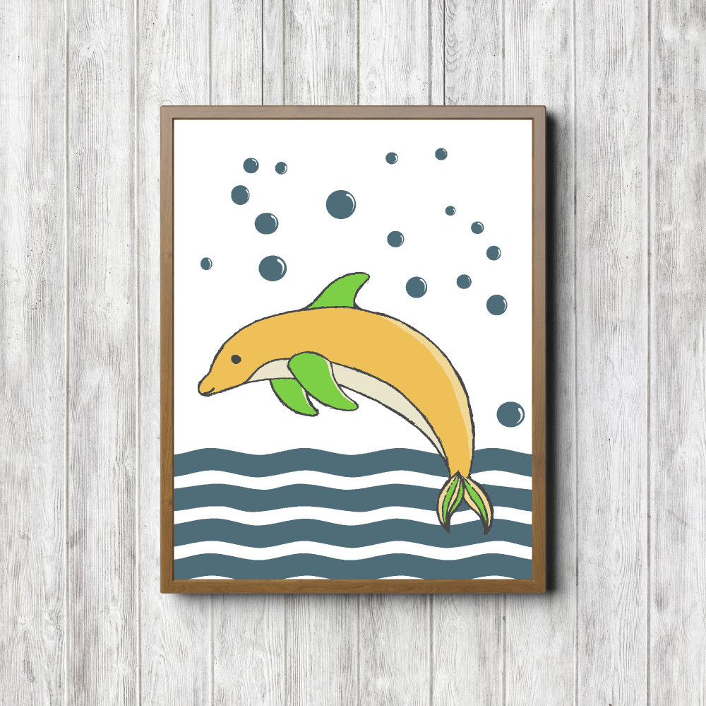 Yellow & Teal Dolphin Nursery Printable