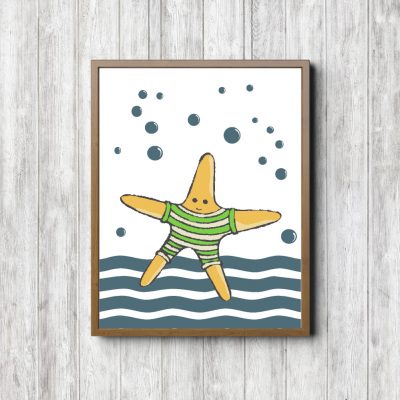 Yellow & Teal Starfish Nursery Printable
