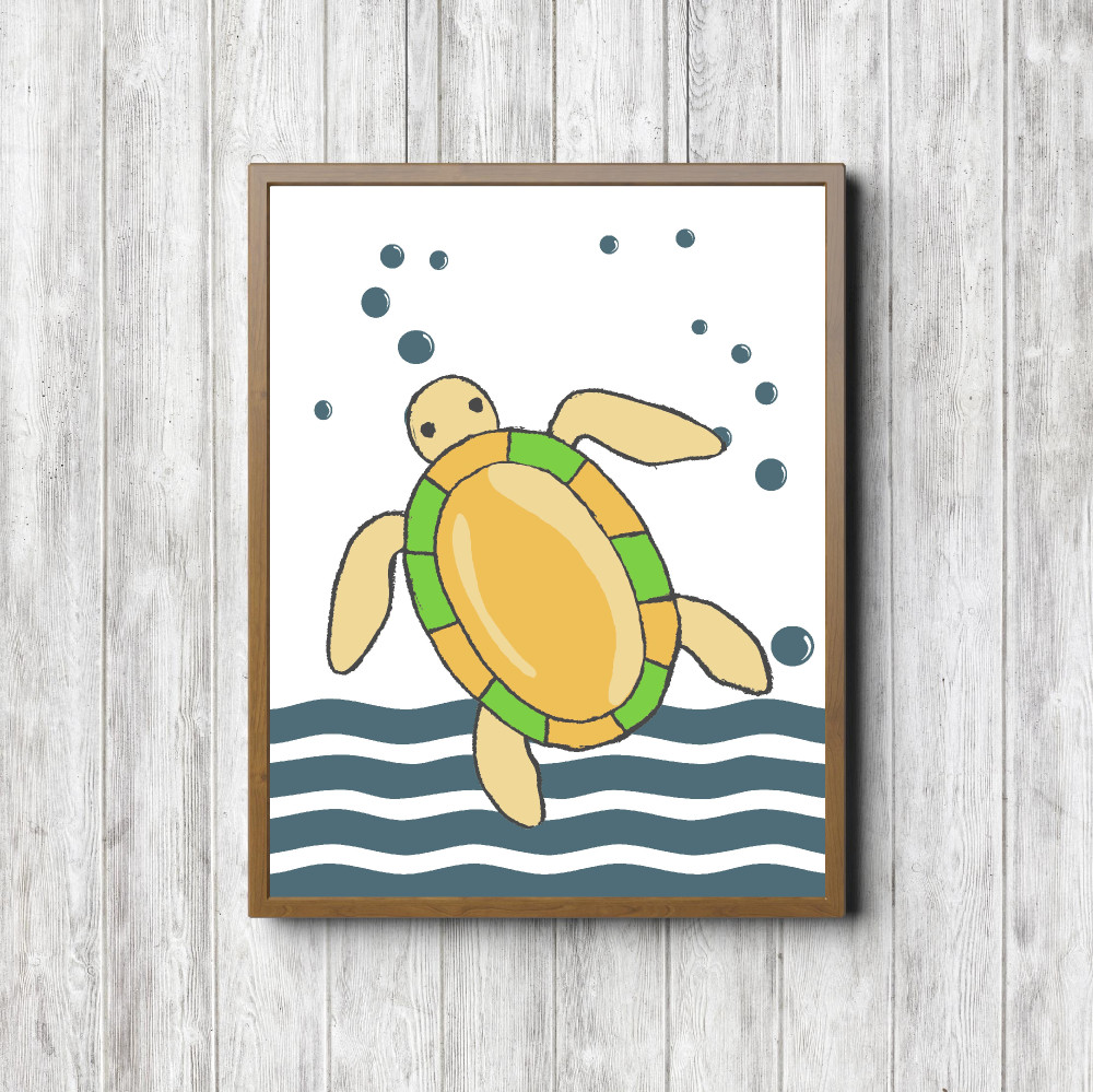 Yellow & Teal Sea Turtle Printable