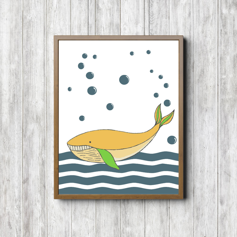 Yellow & Teal Whale Nursery Printable