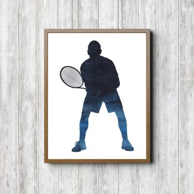 Tennis Player Watercolor Silhouette