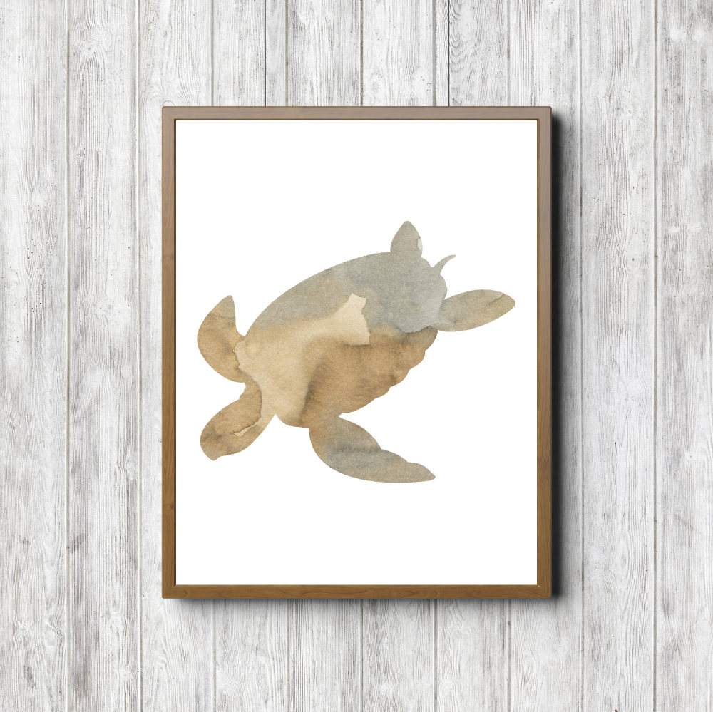 Beige Watercolor Printable Sea Turtle