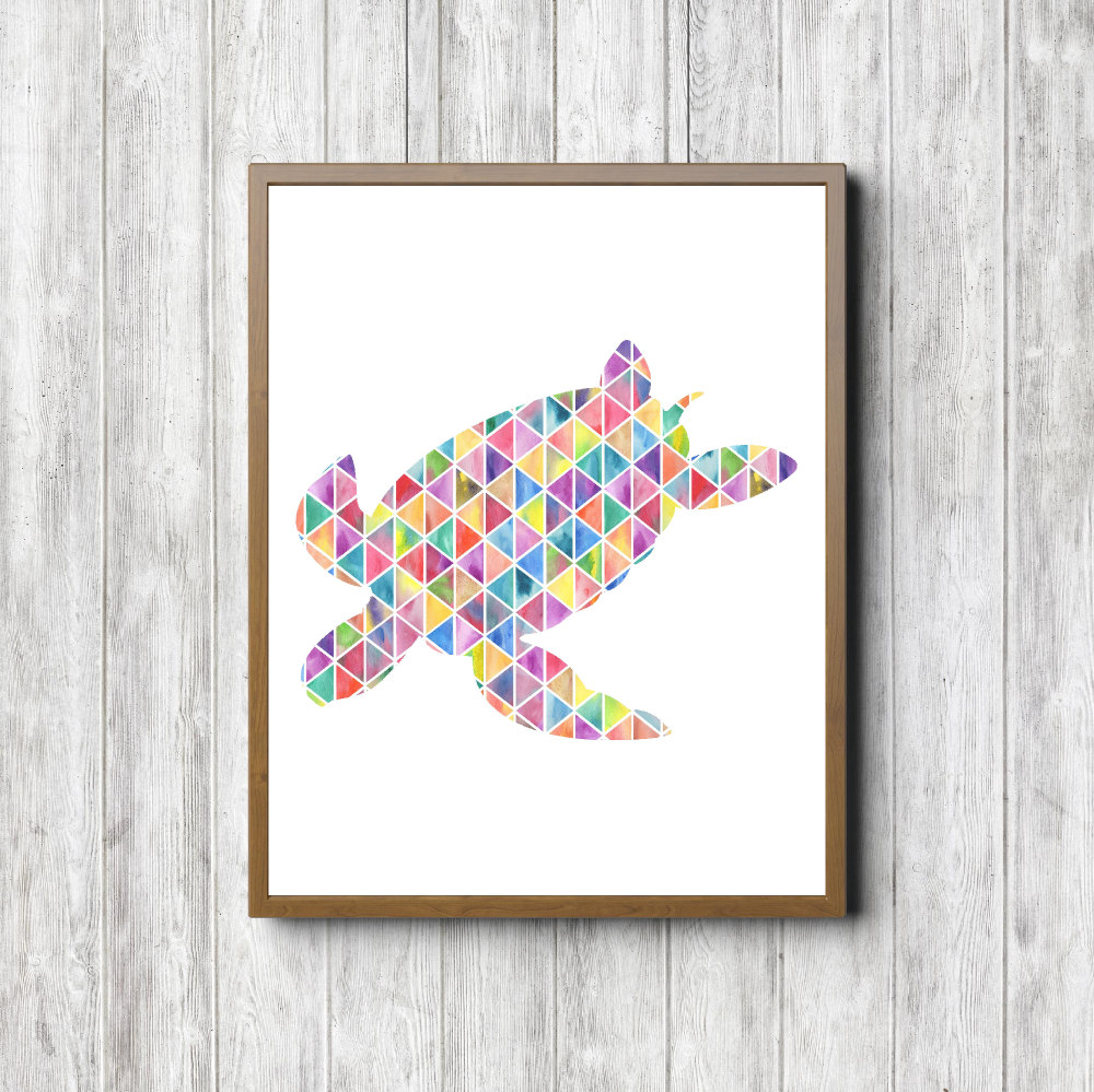 Geometric Watercolor Printable Sea Turtle