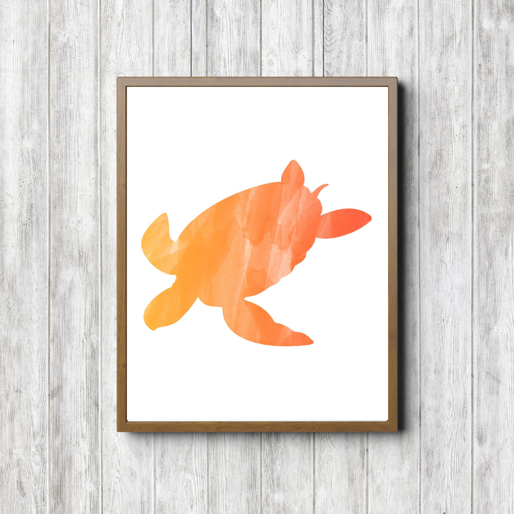 Orange Watercolor Printable Sea Turtle