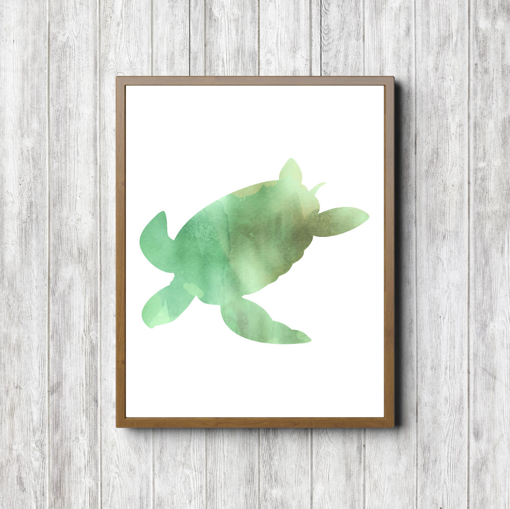 Green Watercolor Printable Sea Turtle