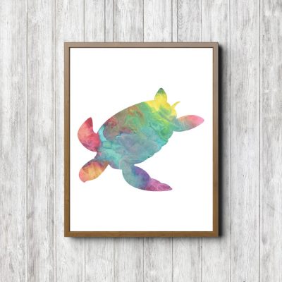 Rainbow Watercolor Printable Sea Turtle