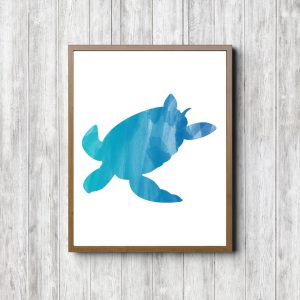 Watercolor Blue Printable Sea Turtle