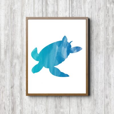 Watercolor Blue Printable Sea Turtle