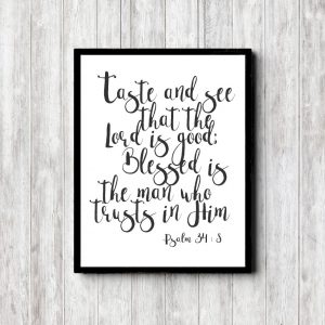 Psalm 34:8 Gray Typography Printable