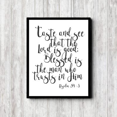 Psalm 34:8 Gray Typography Printable