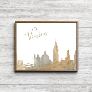 Beige Watercolor Venice Skyline Printable