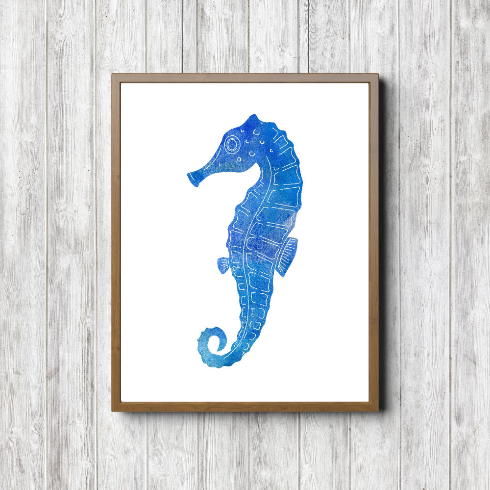 Blue Watercolor Seahorse Printable