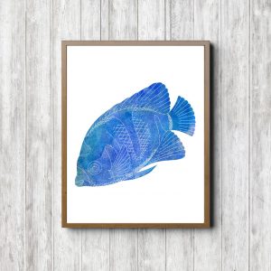 Bright Blue Watercolor Fish Printable