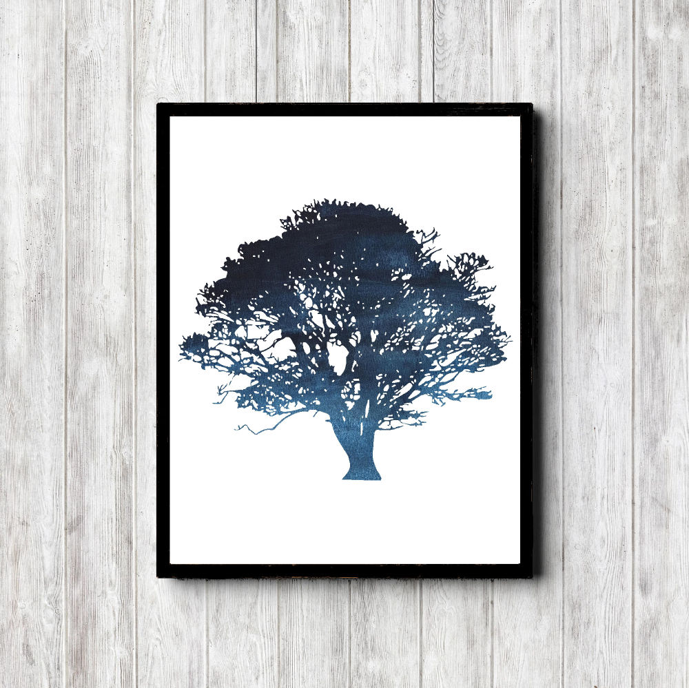 Printable Blue Tree Silhouette