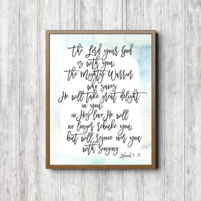 Zephaniah 3:17 Blue Scripture Printable